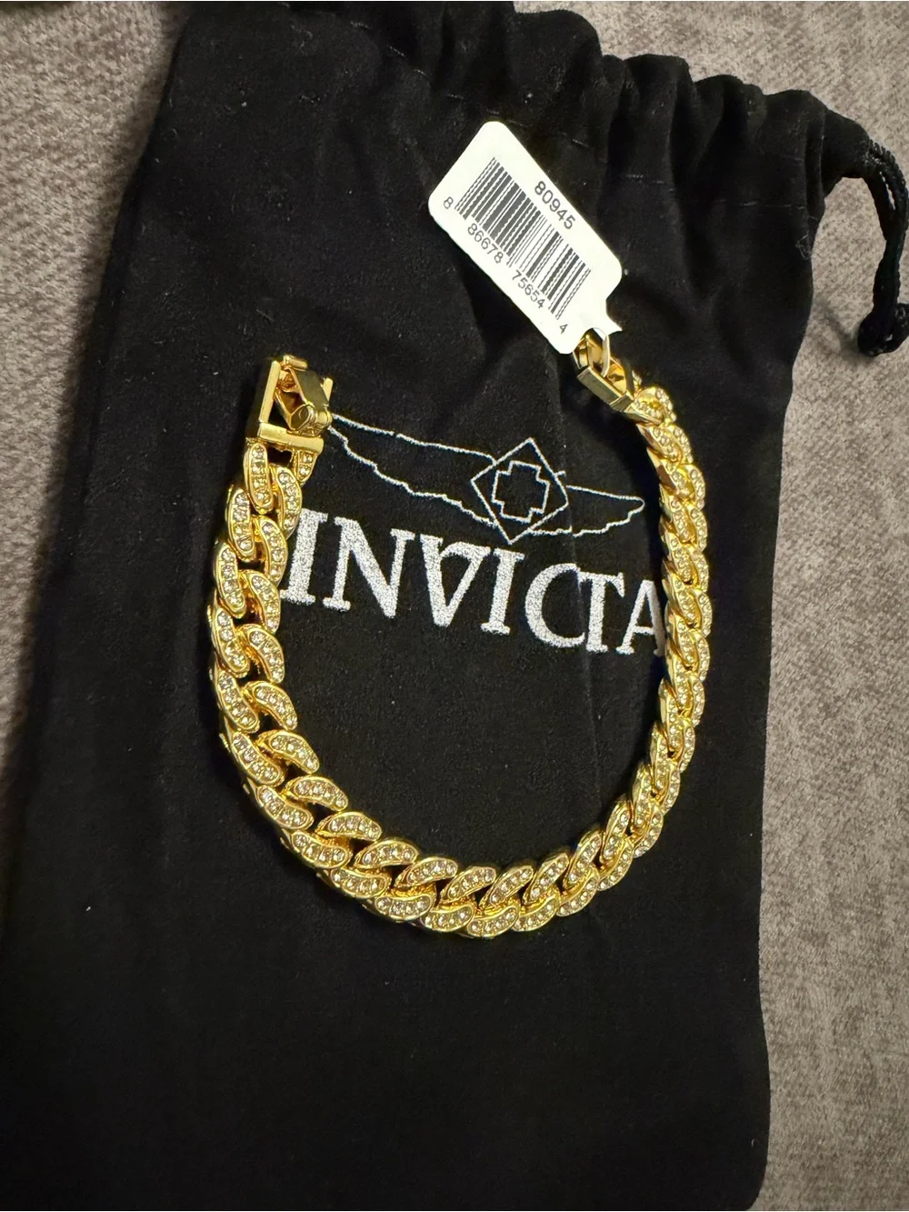 Invicta Gold Tone Paved Cuban Link Bracelet